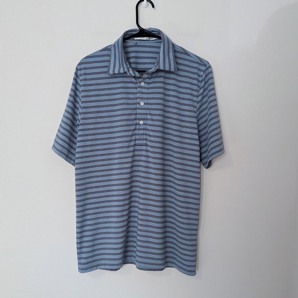 Criquet Short Sleeve Polo Men's Size Medium Blue Striped Button Up Golf Shirt